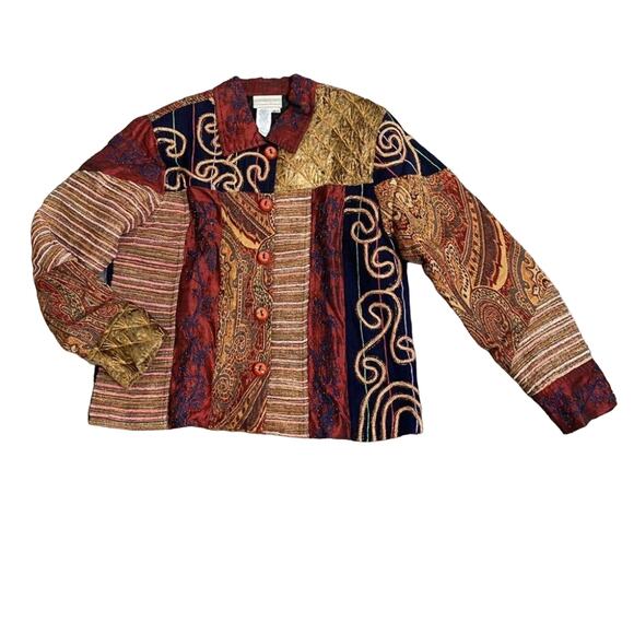 90s Whimsigoth Patchwork Jacket oversized sz M textured embroidered patchwork - Picture 4 of 11